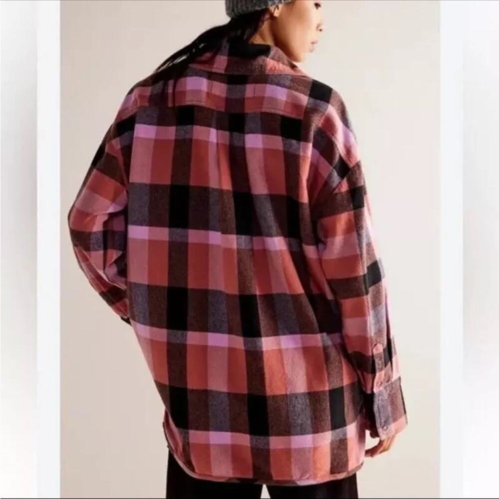 New Izzy Cargo Shirt checkered pink black Free People szS flannel plaid … - Picture 2 of 7